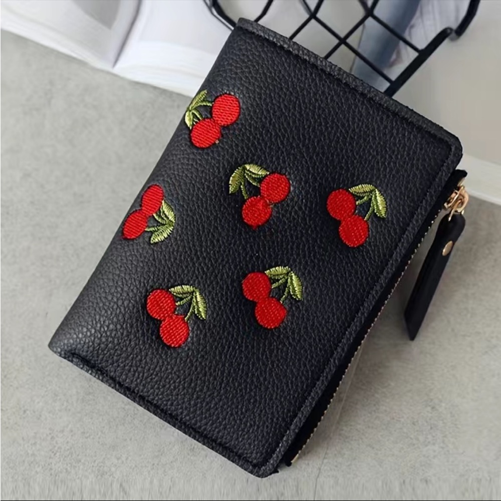 NEW Cherry Embroidered Short Wallet